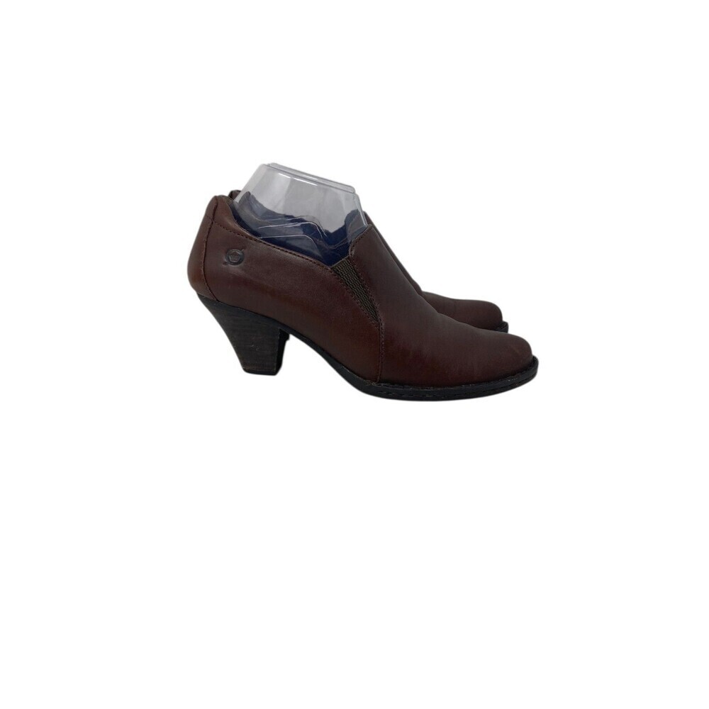 Born Heels Women's Size 9 Brown Leather Cone Heel Shoe Slip On
